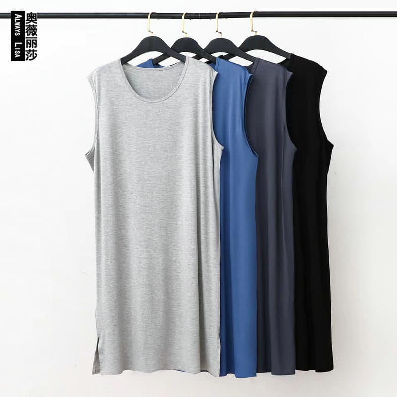 Modal pajama dress men's summer thin nightgown dress middle-aged vest nightgown large size loose home clothes