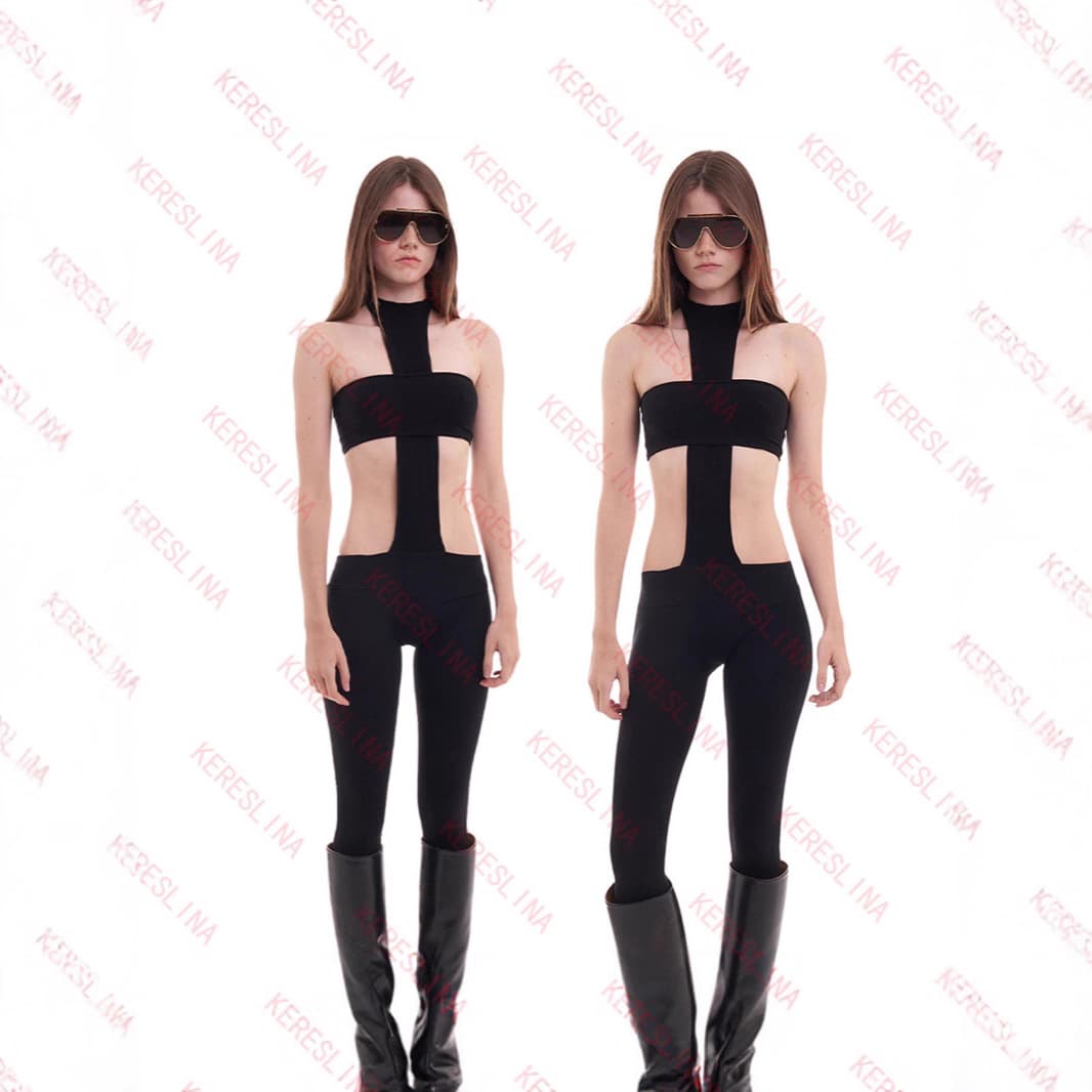 European and American Sexy Y2K Trend Streetwear Fashion Punk Halter Retro Hot Bodycon Jumpsuit