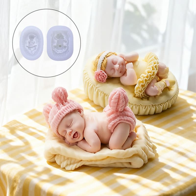 3D three-dimensional sleeping baby silicone mold cute newborn baby scented candle plaster ornament mold handmade soap