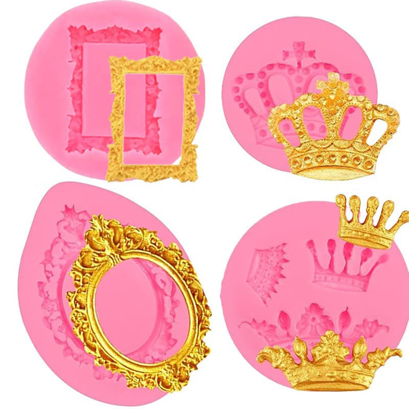 Cross-border Vintage Crown Frame Picture Frame DIY Chocolate Cake Dry Fondant Baking Shaping Decoration Silicone Mold