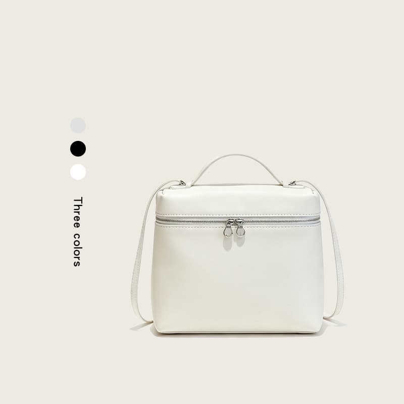 Large Capacity Soft Leather Ins Style Women's Lunch Box Bag Fashionable Simple College Backpack with Internal Zipper Pocket