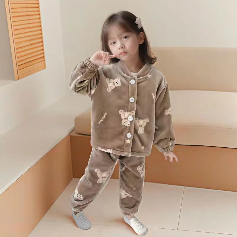 Children's velvet thickened warm suit baby fine velvet pajamas winter style boys and girls little girl home clothes