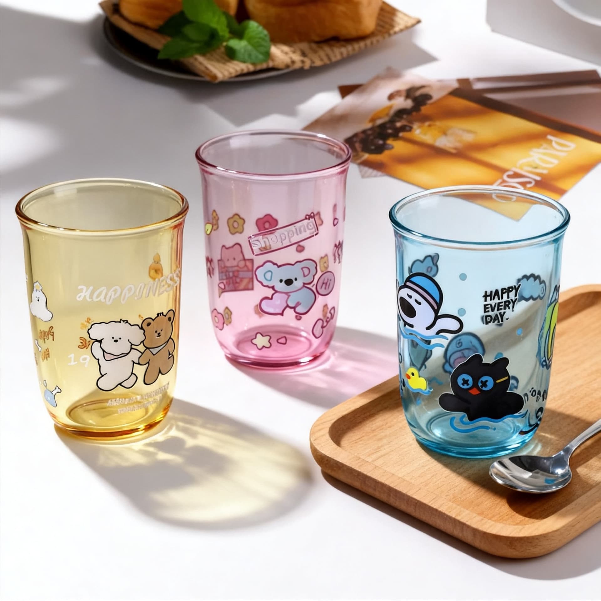 New Transparent Coffee Cup Minimalist Ins Style Glass Cup Household Water Cup Office Creative Cartoon Water Cup U-Shaped Cup