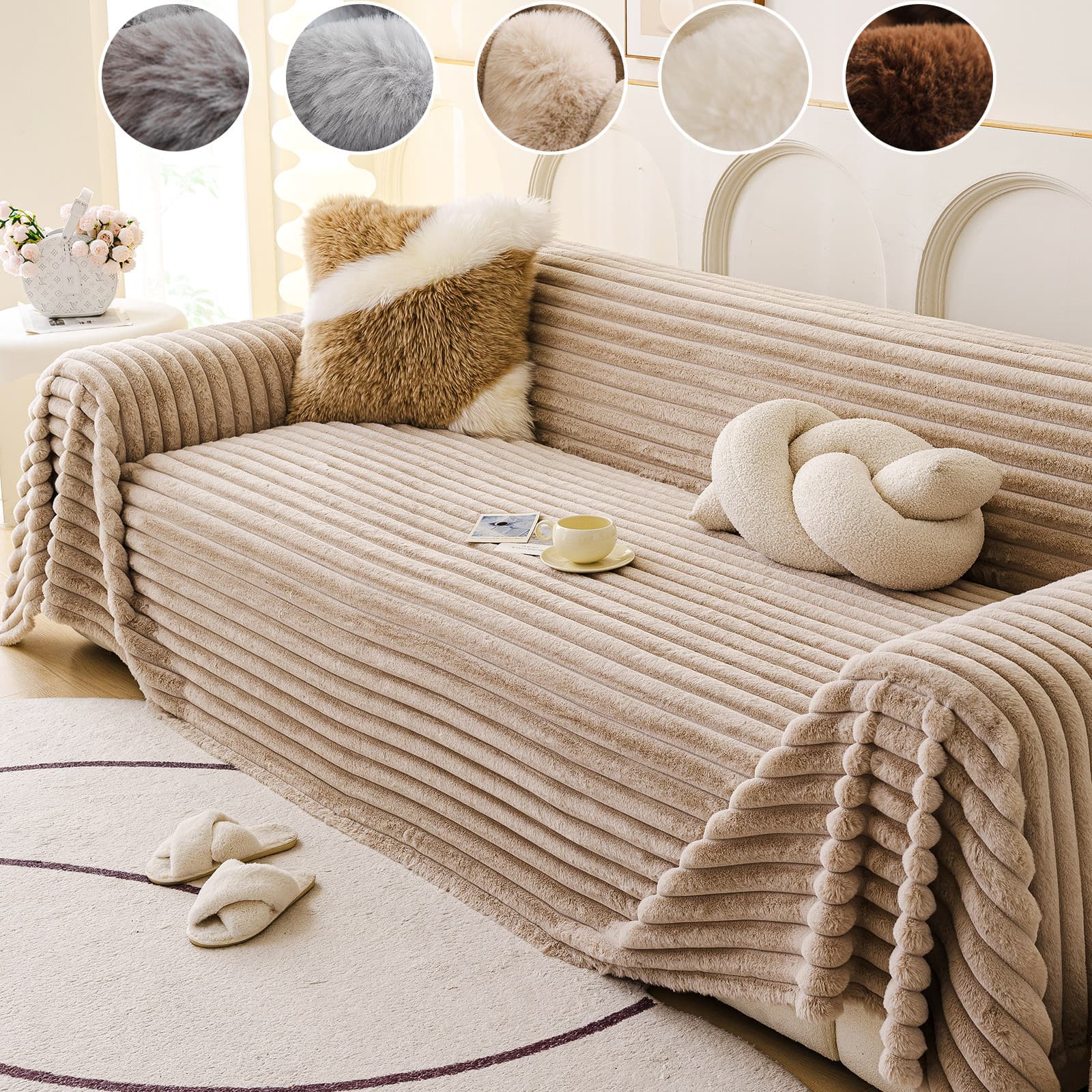 Warm and Cozy Sofa Cover, Super Simple Full Coverage Sofa Slipcover, Pet-Friendly Cat Scratch Resistant Sofa Cover