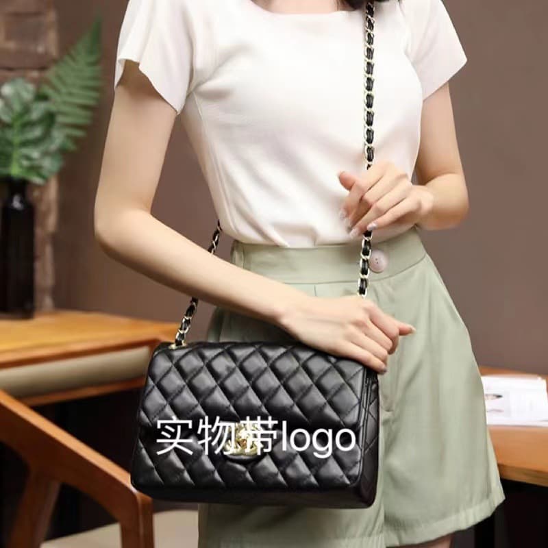 Lambskin Chanel-Style Bag 2024 New Trendy Genuine Leather Women's Bag Fashion Versatile Diamond Quilted Chain Bag Shoulder Crossbody Bag