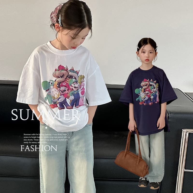 Girls Summer Short Sleeve T-Shirt Top Fashionable 2025 New Style Children's Middle and Big Kids Loose Cartoon Cool Lightweight T-Shirt