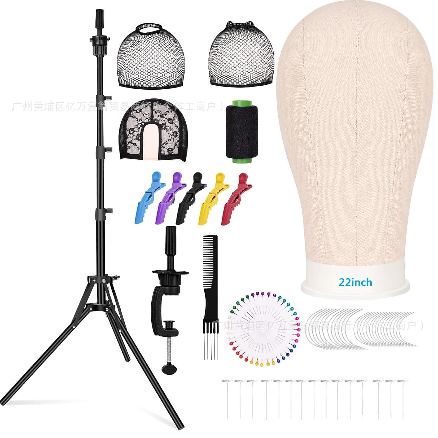 Canvas Wig Head Stand with Mannequin Head for Wigs