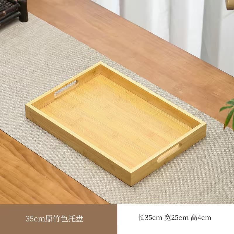 Bamboo Wood Tray with Walnut Wood Grain Handle, Home Tea Tray, Hotel Tea Water Tray, Rectangular Storage Tray, Factory Wholesale