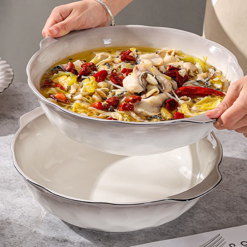 2026 New Style Large Pickled Fish Bowl for Home Use, Extra-Large Double-Ear Soup Bowl 12 Inch, Special Bowl for Boiled Fish and Soup
