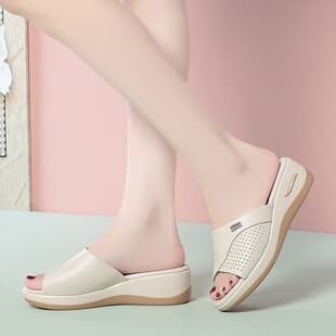 Women's Open-Toe Soft Thick-Soled Wedge Slide Sandals, Lightweight Mother's Sandals, Summer Outdoor Slippers