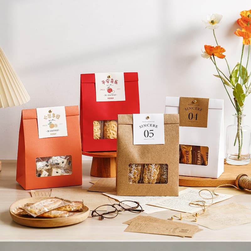 Kraft Paper Window Takeout Bakery Tea Packaging Bag Chocolate Snack Dried Fruit Paper Bag Bakery Gift Bag Wedding Candy Bag