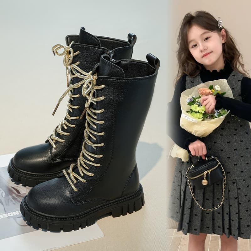 Girls Boots Winter 2026 New High-Top Boots Korean British Style Martin Boots Princess Leather Boots Little Girls Long Boots