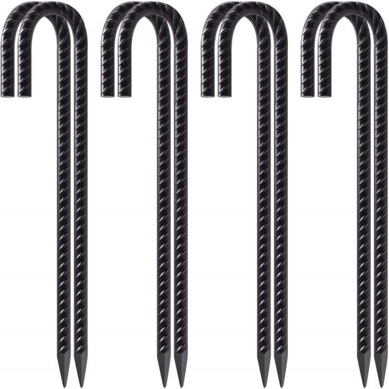Rebar Stakes 12 Inch Heavy Duty J Hook 8 Pack Galvanized for Secure Ground Anchoring