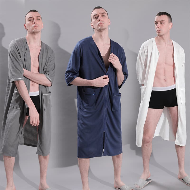 New Men's Zip-up Sleep Dress Thin Style 200kg Bathrobe One-piece Sleepwear Men's Homewear