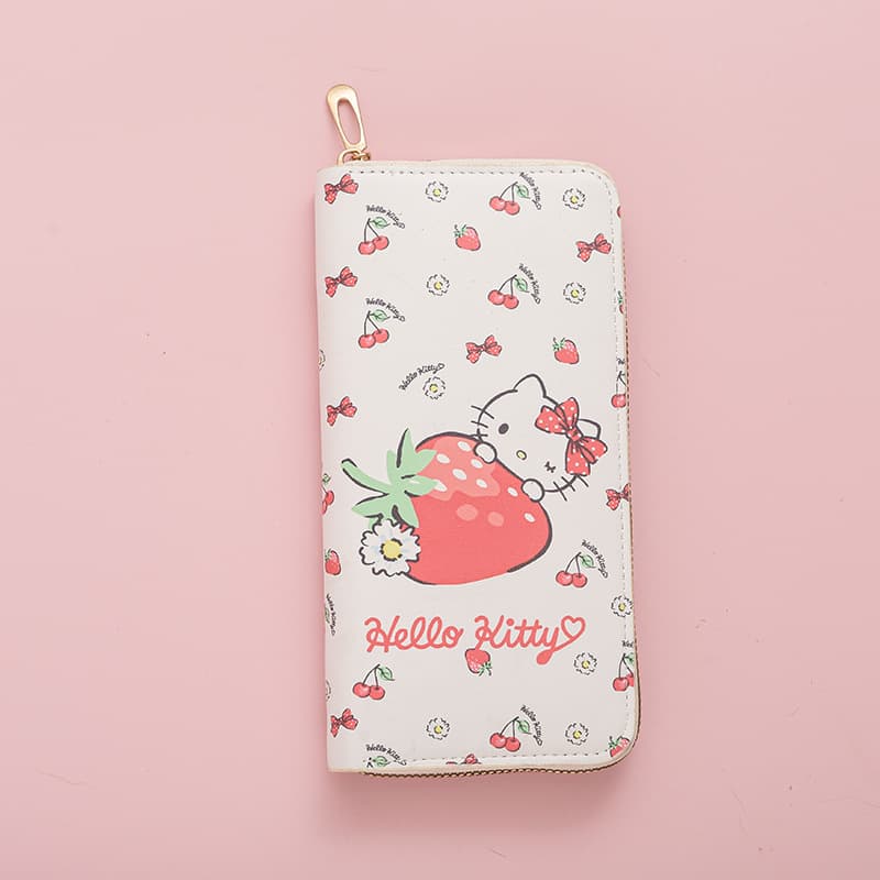Fresh Japanese-style cute cat women's wallet, long zip-around textured student card holder, 2024 new arrival