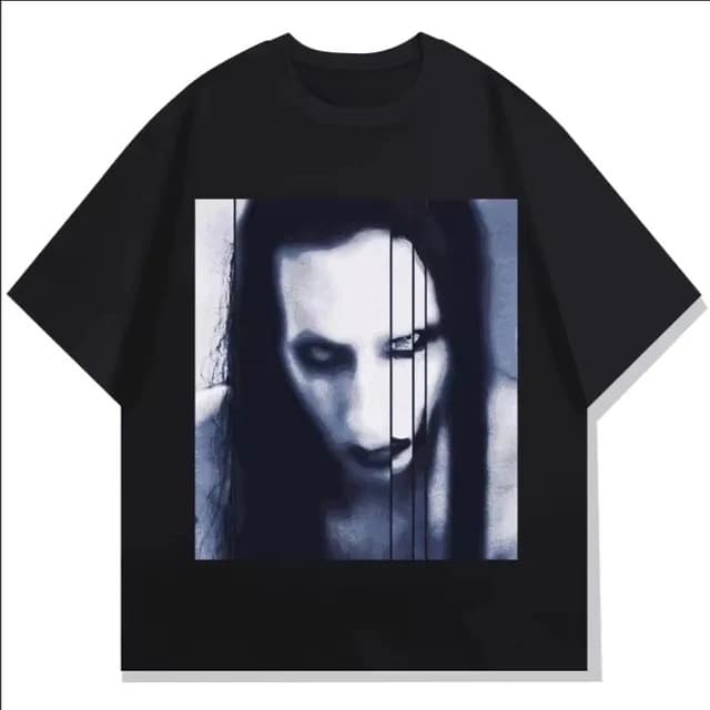 Pure Cotton Short Sleeve T-Shirt Men 90s Rock Retro T-Shirt Manson Style Hype Pure Cotton Tee Death Street Number Women Super