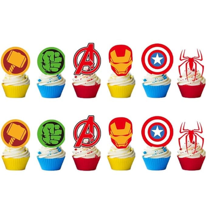 24 Pieces of Cartoon Cake Decorations Marvel Stitch Kt Cat Themed Cake Decorations Birthday Party Supplies Decorations