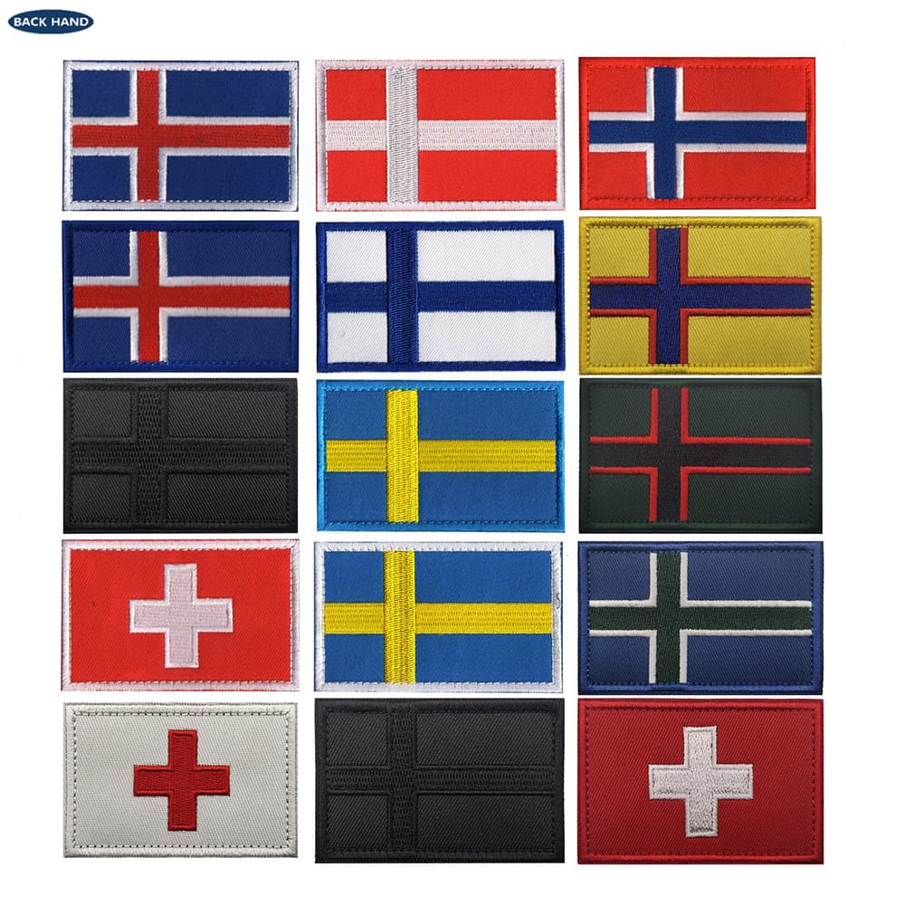 Spot embroidered cloth flags of the five Nordic countries, Iceland, Norway, Sweden, Denmark, Finland, Switzerland armbands, Velcro bag seals