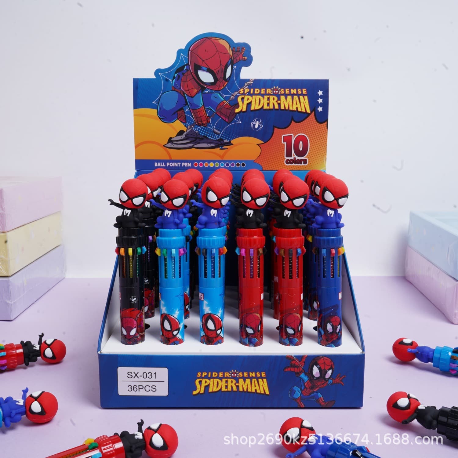 Cool Spider-Man 10-Color Ballpoint Pen Cartoon Marvel Multi-Color Marker Pen Student Journal Pen for Export