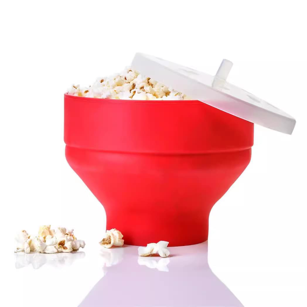 Large Silicone Popcorn Bowl Microwave Safe Foldable Creative High Temperature Resistant Bowl with Lid for Hotel Adults Modern Simple Round Shape