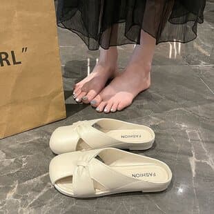 Baotou Half Slippers Women's Fashion 2025 Summer New Style Casual Flat Heel One-Step Cool Slippers Leisure Versatile