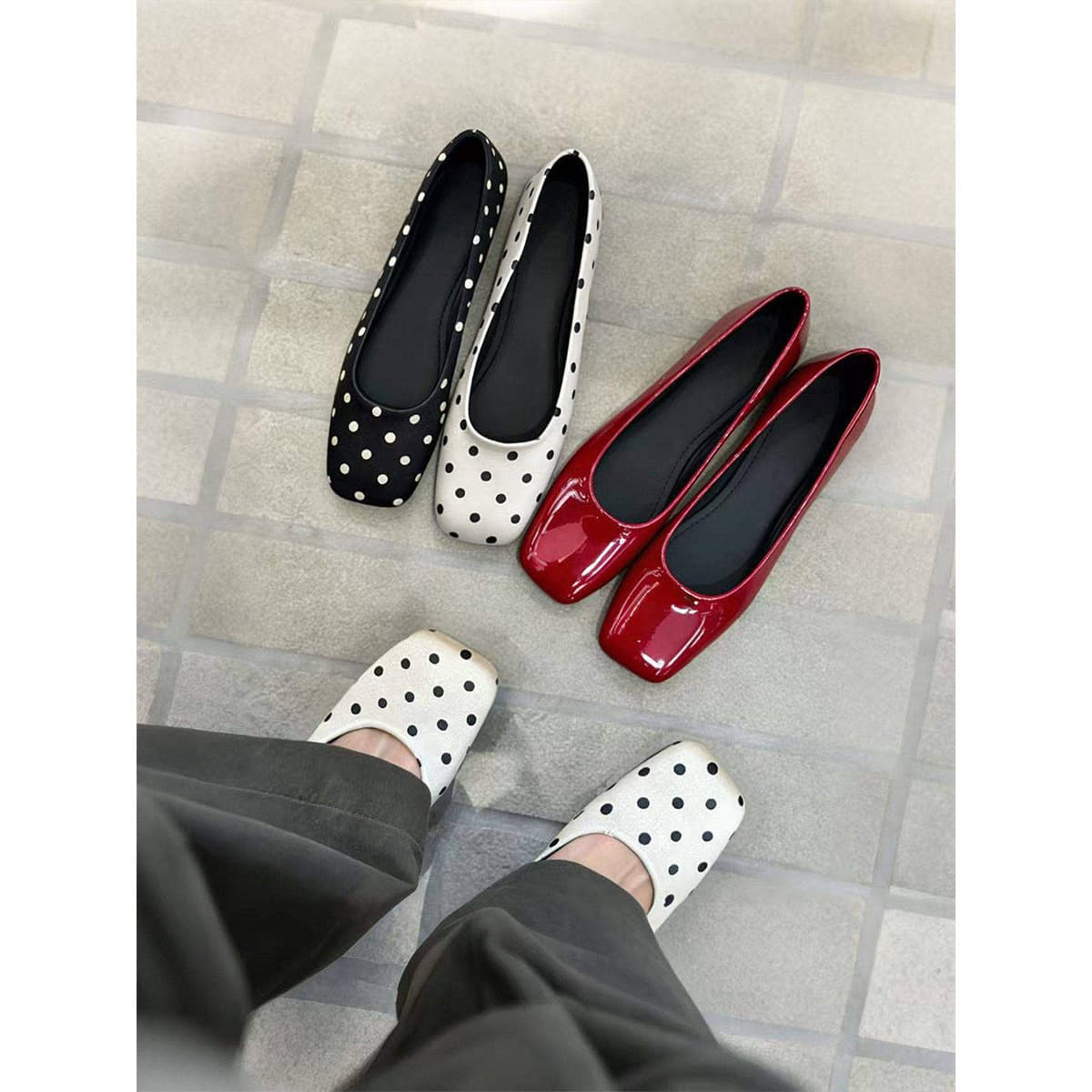 Sheepskin Version~Polka Dot Ballet Flats for Women, Square Toe, Shallow Mouth, 2026 Spring New Style, Versatile Mary Jane Ballet Flats