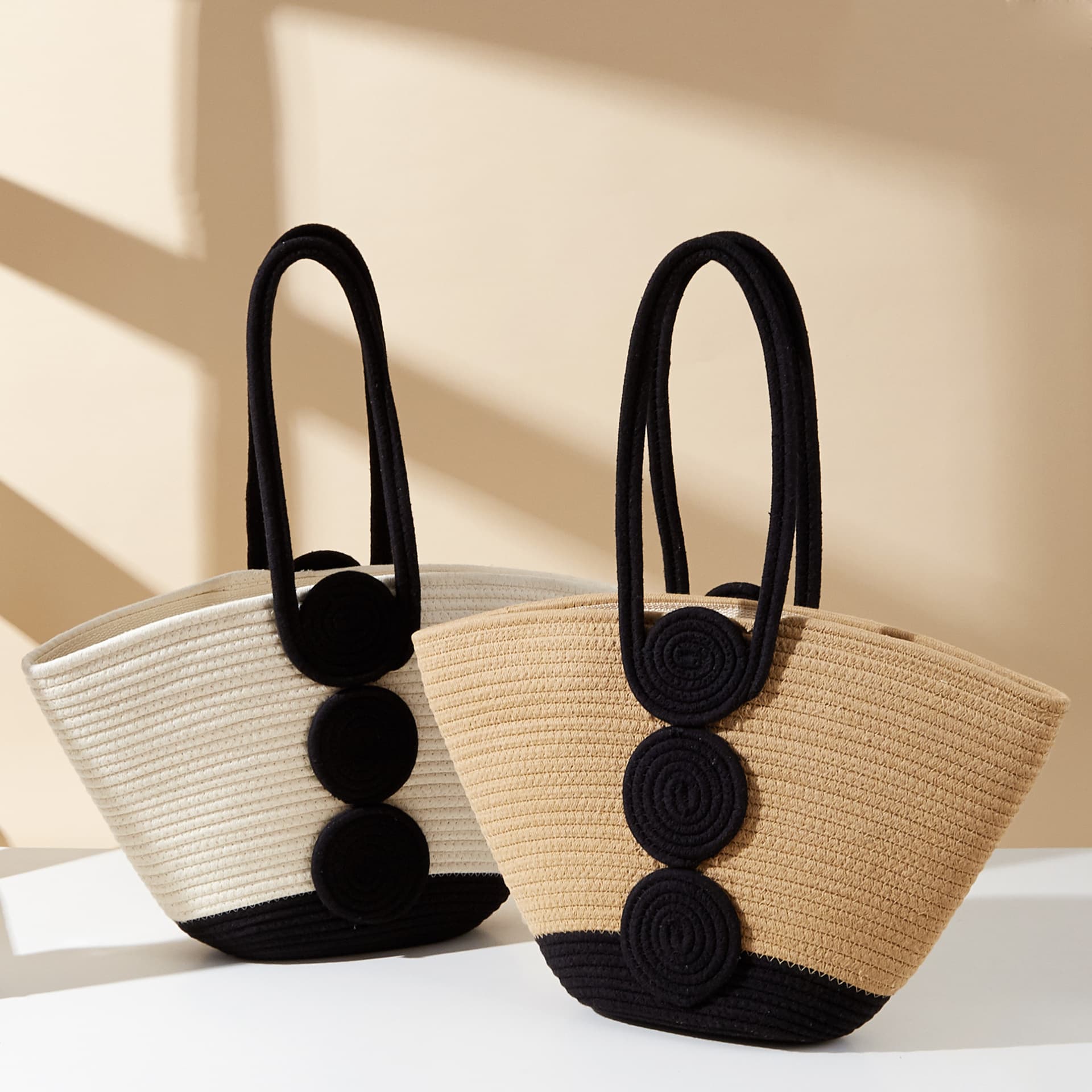 New Cotton Rope Woven Bag Women's Bag Woven Bag Handbag Vacation Casual Street Photography Shoulder Bag Artistic Beach Bag