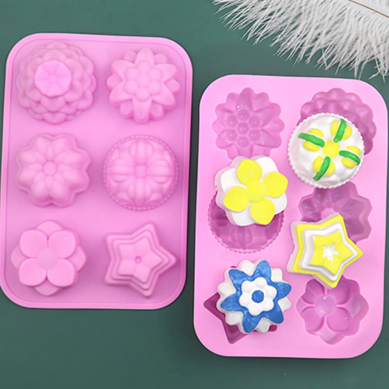 Tangbao In Stock 6-Cavity Small Flower Grass Silicone Cake Mold Handmade Soap Chocolate Mold Kitchen DIY Mold