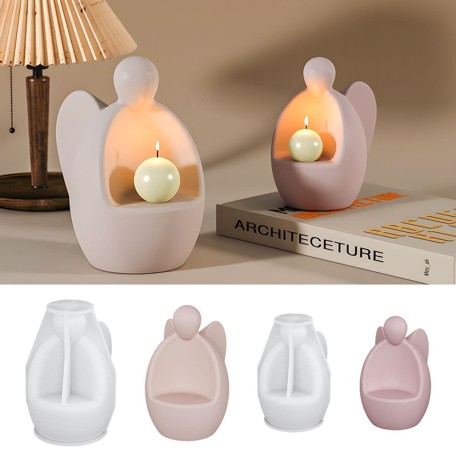 DIY Angel Candle Holder Epoxy Resin Mold Wing Angel Candle Plaster Silicone Mold