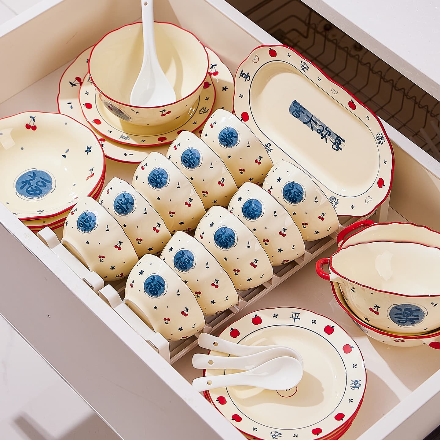 Underglaze Color Ceramic Rice Bowl Set, High Appearance 2026 New Style Bowl and Plate Set for New Home, Housewarming Gift