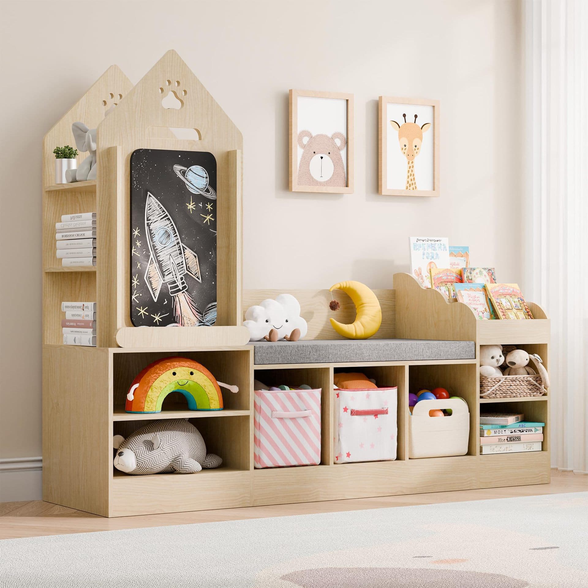 Customized solid wood bookcase storage rack children's storage bench picture book rack children's reading corner children's bookshelf