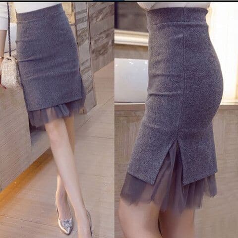 Thickened Autumn/Winter Wool Pencil Skirt Half Skirt Mesh Lace Wrap Skirt Plus Size Midi Skirt Women's Slim Fit One-Step Skirt Wrap Skirt