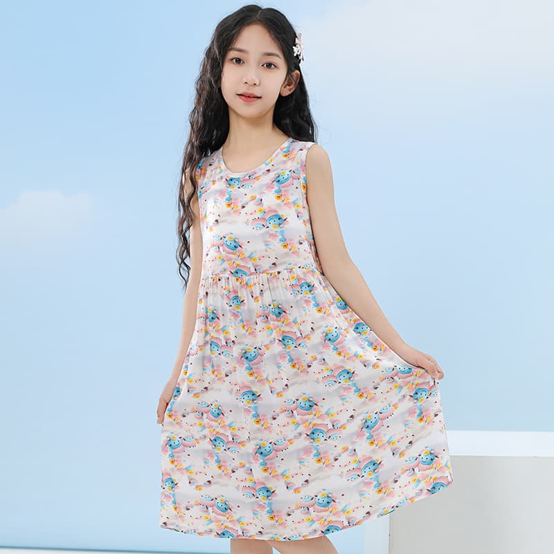 2026 Summer Girls Dress Children Sleeveless Vest Dress Toddler Princess Dress Baby Floral Print Home Sleepwear