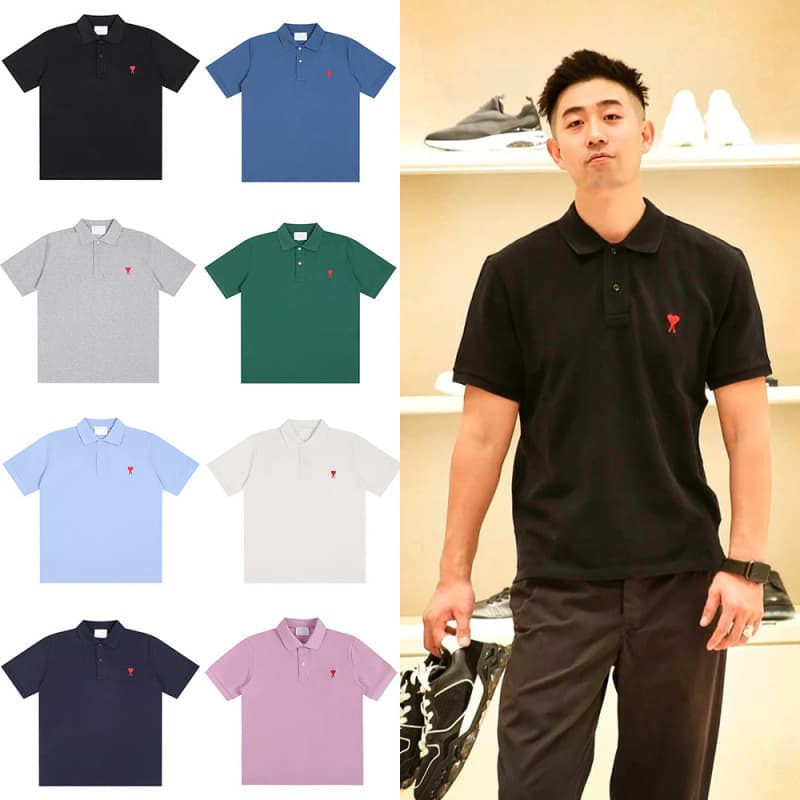 Spring and Summer Small Heart Print Round Neck Short Sleeve T-Shirt Polo Shirt Men and Women Loose Casual Top Cross-Border
