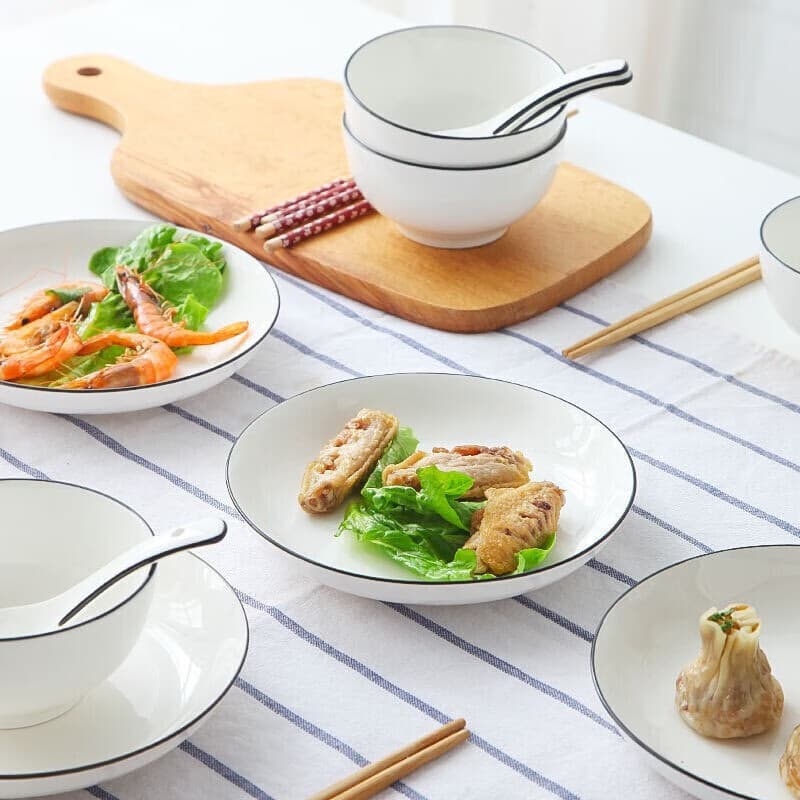 Processed ceramic tableware set European style simple tableware and plates hotel home dishware set bowls and plates gifts
