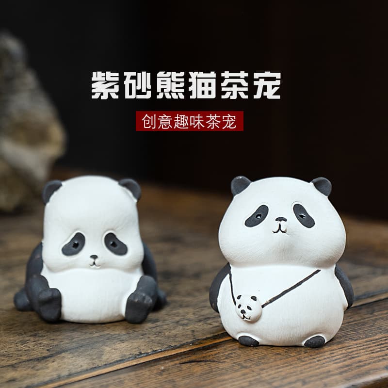 Yixing Purple Sand Giant Panda Tea Pet, Handmade Gongfu Tea Ceremony Accessory, Creative Tea Tray Wholesale for Tea Play and Set