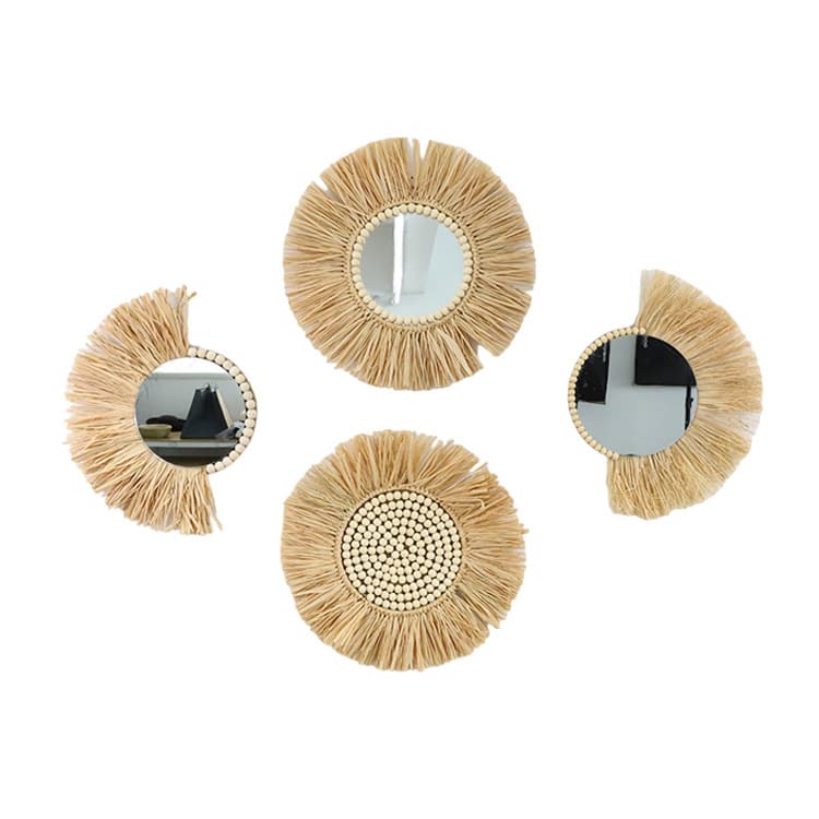 Wholesale Nordic wall decorations, raffia mirrors, wall hangings, bedroom, living room, guesthouse wall decorations.