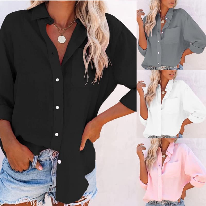 A large number of ready-made Amazon ebay new fashionable European and American clothing solid color pocket long-sleeved shirts loose shirts