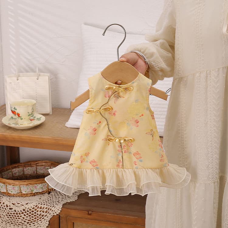 Summer new baby skirt, baby girl's cute and stylish one-piece skirt, sleeveless Tang suit Chinese style dress