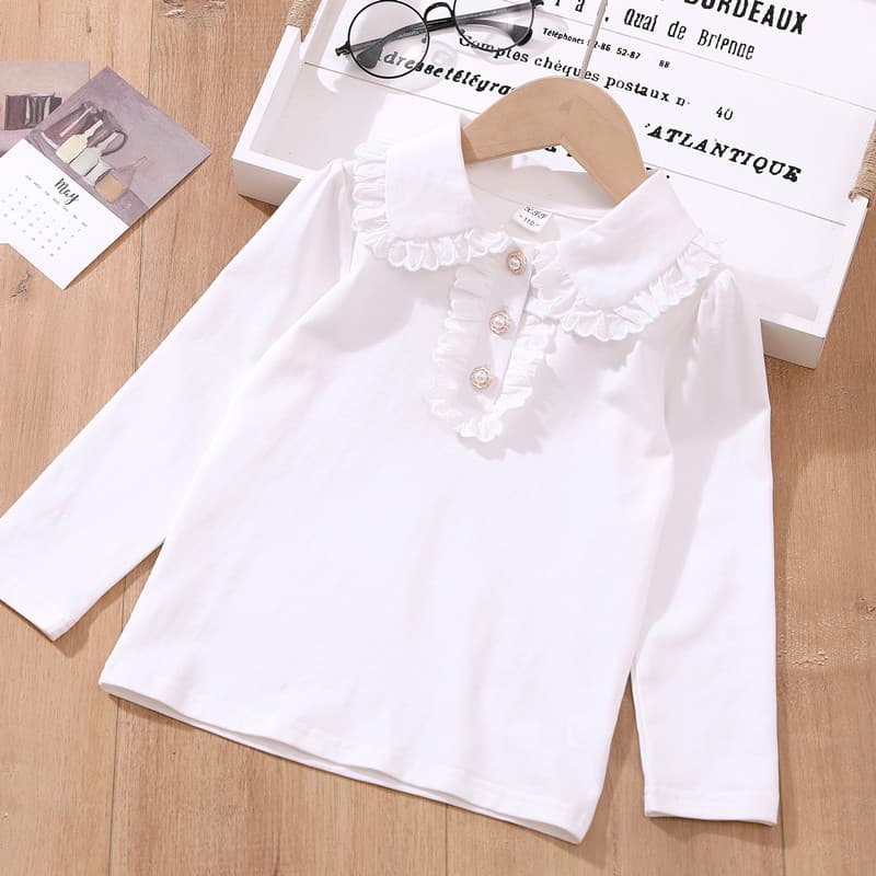 Girls' shirts, children's cotton bottoming shirts, long-sleeved cotton little girls' stylish shirts, lapel tops, middle-aged and older children's T-shirts