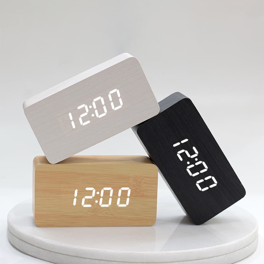 LED Digital Clock Creative Thermometer Wooden Sound-Activated Alarm Korean-Style Wood Clock Desk Clock