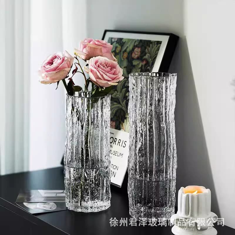 Vase Decoration for Living Room, Thickened Clear Glass, Luxury High-End Creative Hydroponic Bamboo and Fresh Flowers