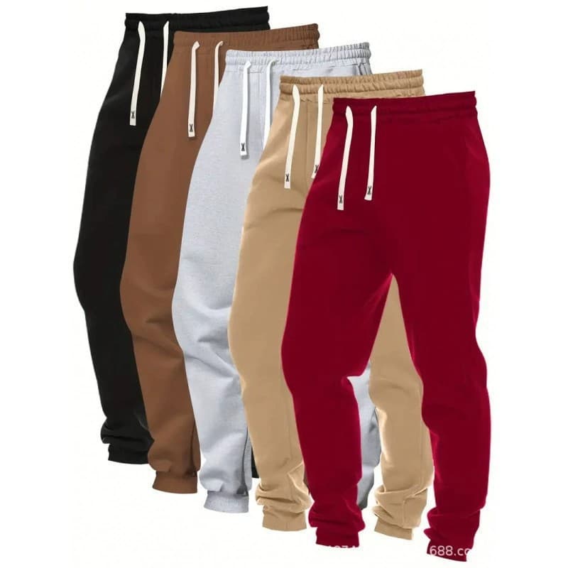 2025 Cross-border Men's Fashion Sweatpants, Trendy Sports Pants 5-Piece Set, Solid Color Casual Thickened Sweatpants