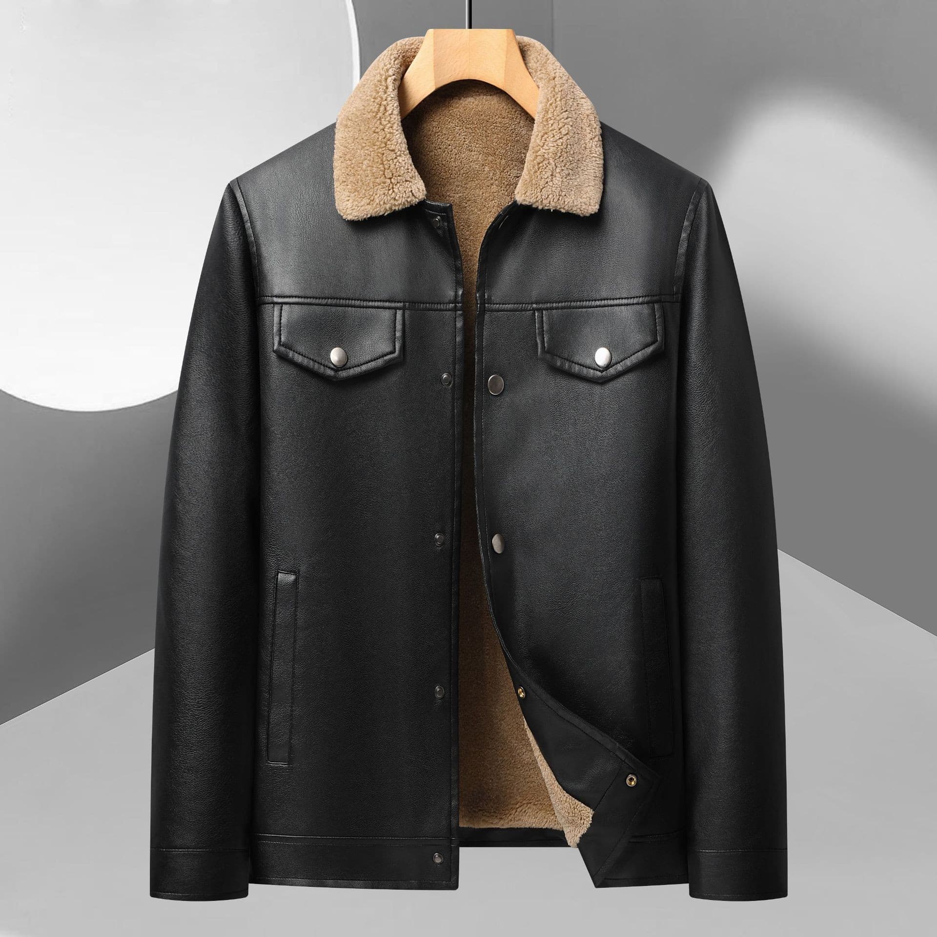 All-net low price winter fleece-lined thickened stand-up collar PU short jacket leather jacket men's coat fashionable casual versatile simple