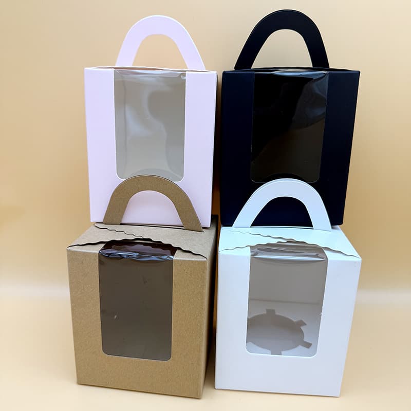 Portable Window Opening Muffin Box Cake Pastry Egg Tart Packaging Box Paper Cup Cake Dessert Baking Packaging Box Single Piece