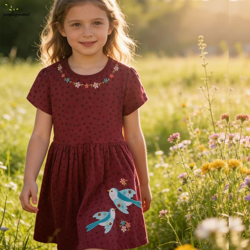 JUMPING Jumping Girls' Dresses Jumping Rice Spring and Summer Children's Skirts Factory Wholesale European and American Summer Girls' Skirts Short Sleeves