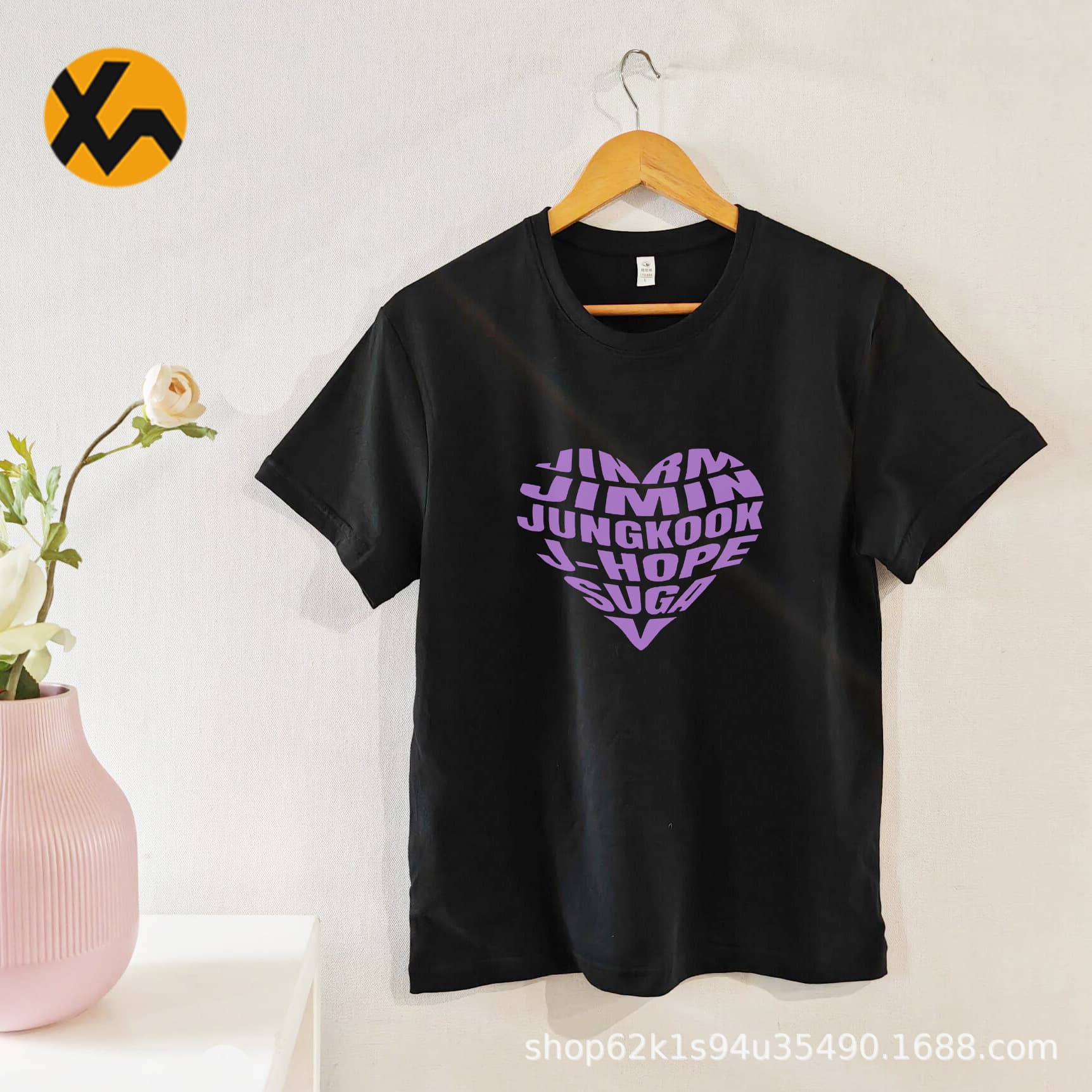 KPOP BTS Round Neck Cotton Short Sleeve T-Shirt Heart Letter Fan Support Korean Star Short Sleeve T-Shirt