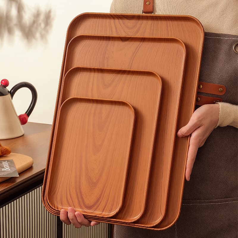 Imitation wood grain tray rectangular household water cup tea cup storage tea tray plastic commercial dining tray Nordic style snacks