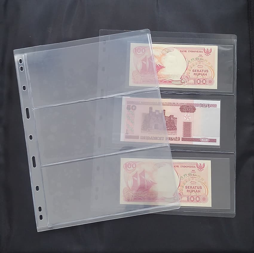 Single Sheet 9-Hole Universal Standard Banknote Album Refill, Transparent Single-Sided, 1 to 7 Rows, Collecting Page