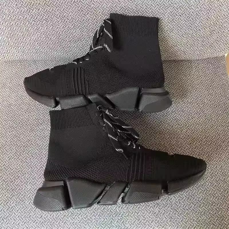 Cross-Border Wholesale Breathable Sports Shoes Men Women Paris Mid-Top Lace-Up Socks Shoes Knit Elastic Socks Shoes Men's Shoes